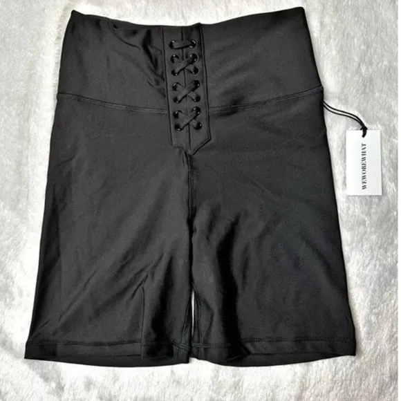 NWT WeWoreWhat Lace Up Biker Shorts 6.5” in Black Women’s Size M