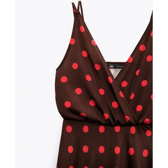 NWT ZARA  POLKA DOT SILKY SLIP MIDI DRESS BLOGGERS FAV SMALL