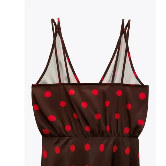 NWT ZARA  POLKA DOT SILKY SLIP MIDI DRESS BLOGGERS FAV SMALL