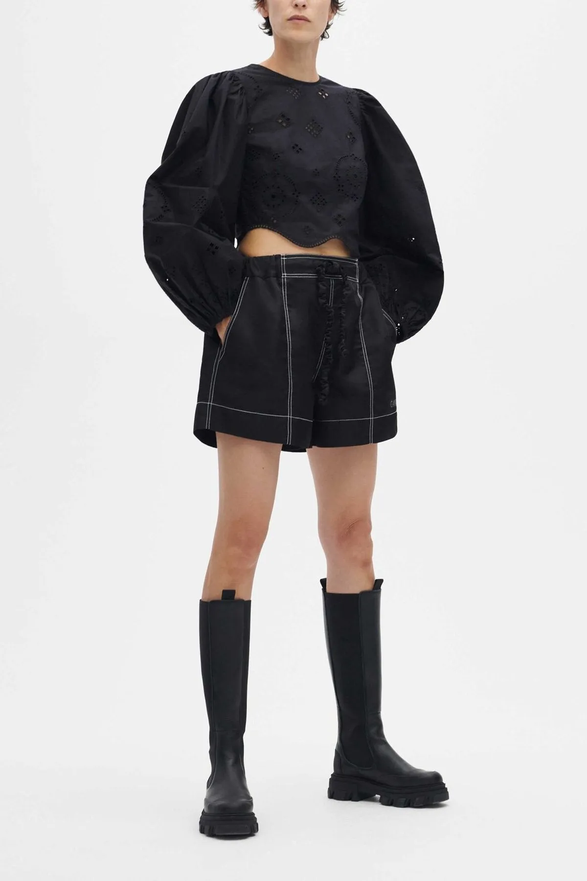 Nylon Drawstring Shorts in Black