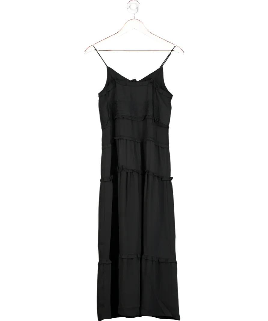 Oak   Fort Black Sheer Tie-front Midi Dress UK XS
