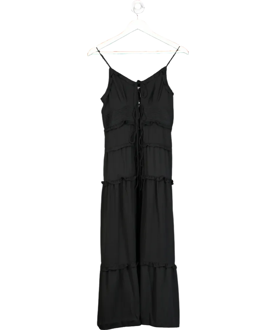 Oak   Fort Black Sheer Tie-front Midi Dress UK XS