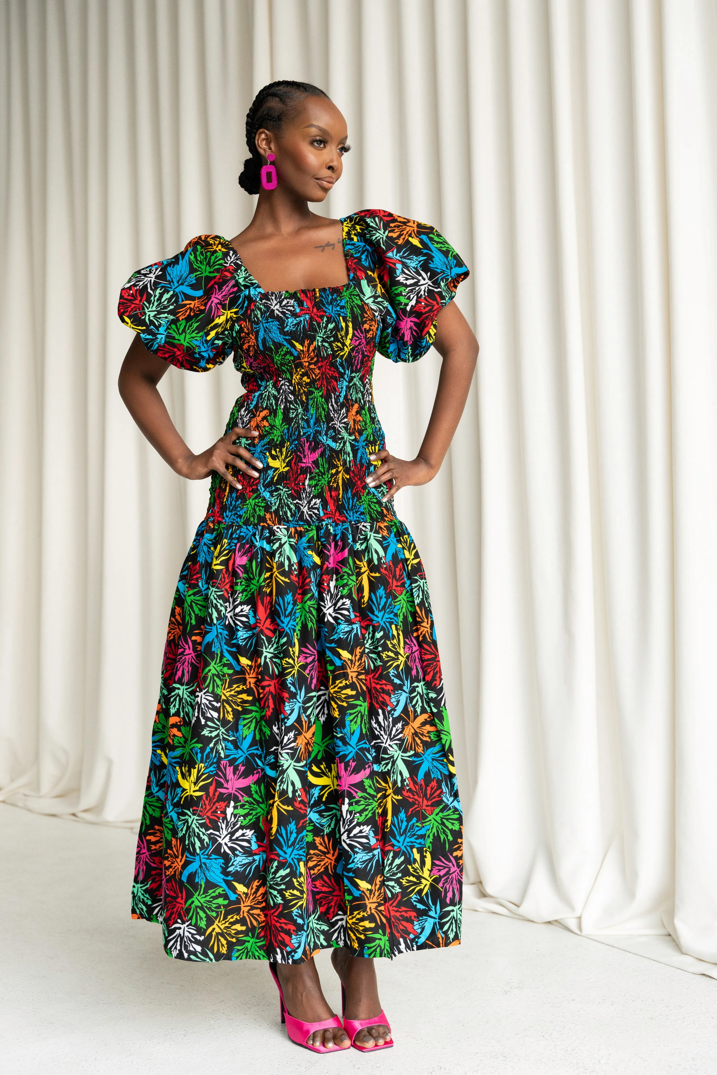 OLA African print smocked body maxi dress