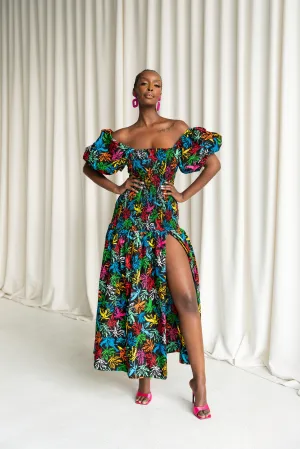 OLA African print smocked body maxi dress