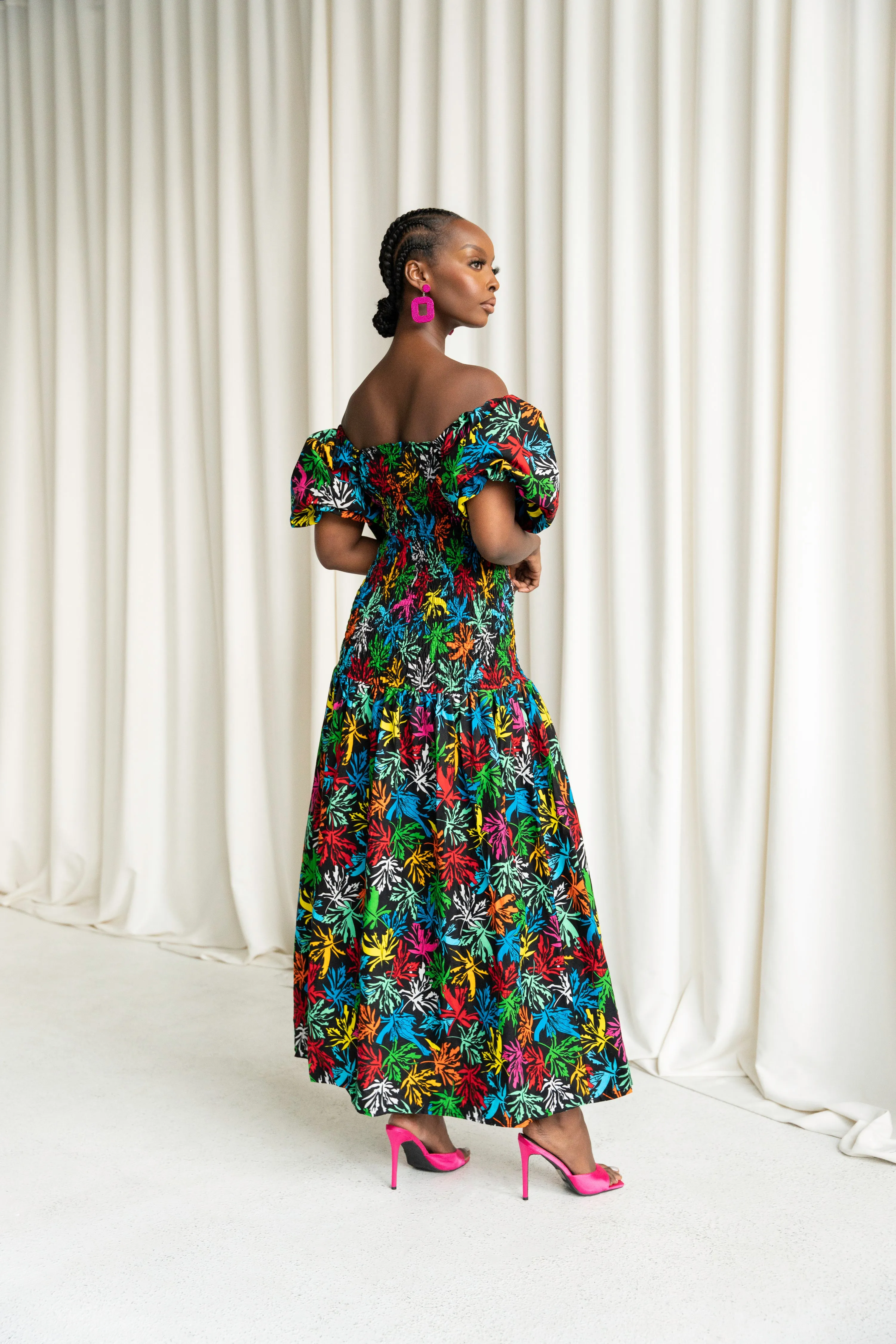 OLA African print smocked body maxi dress