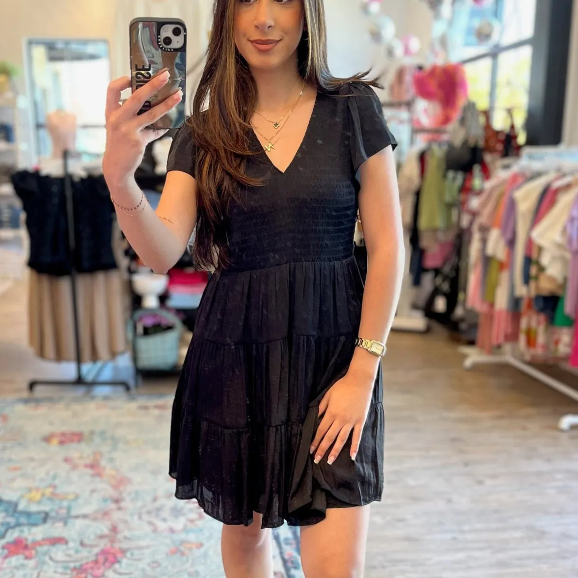On Your Mind Short Sleeve Smocked Tiered Mini Dress
