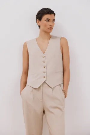 Open Sleeveless Vest - Sand