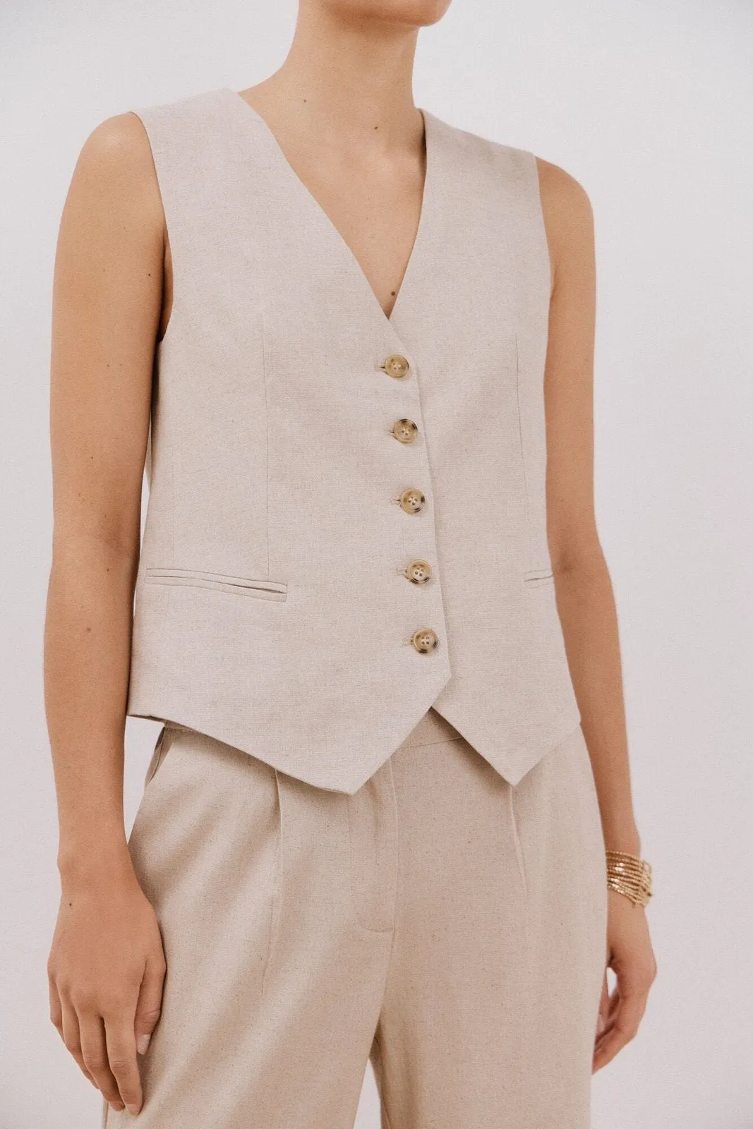 Open Sleeveless Vest - Sand