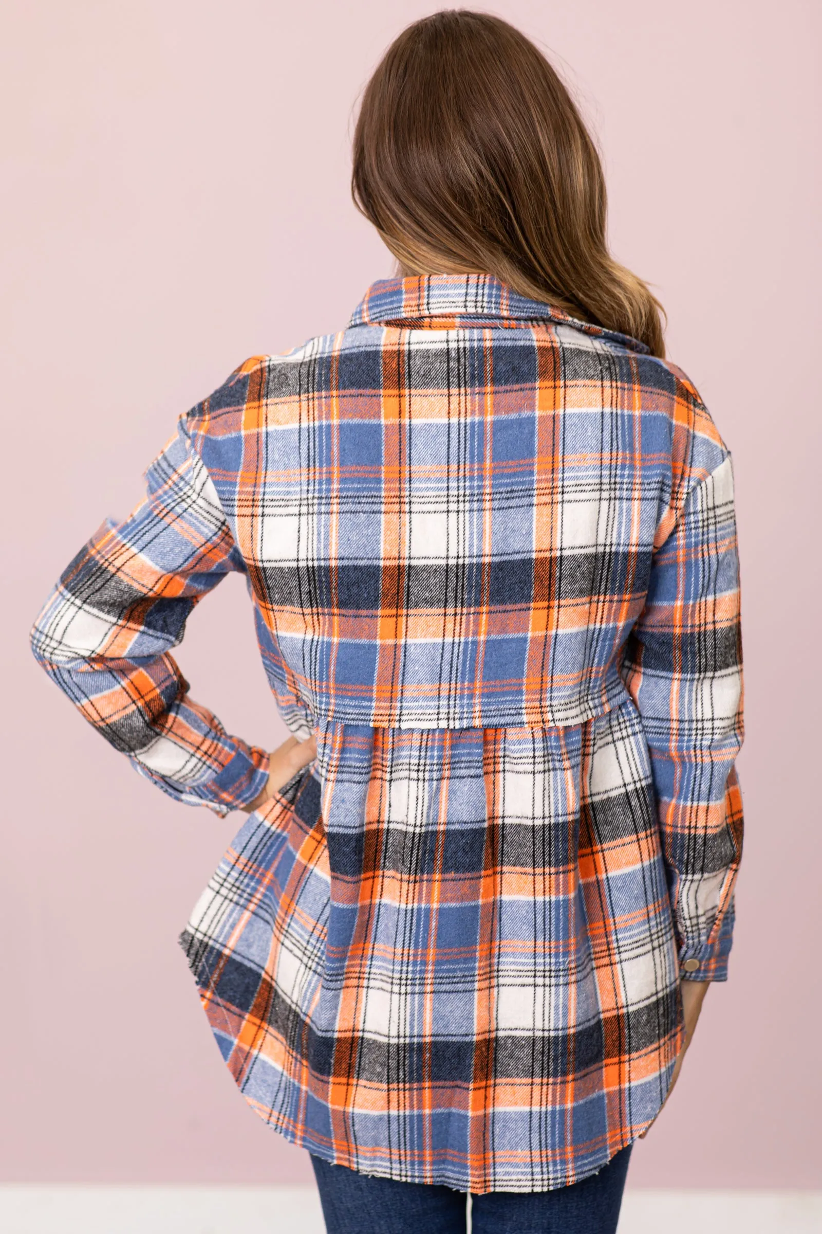 Orange and Dusty Blue Plaid Shacket