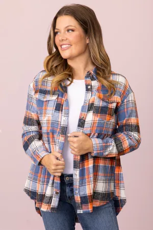 Orange and Dusty Blue Plaid Shacket