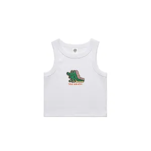 Other Side Store WMNS 'Crocs' Embroidered Crop Rib Tank - White