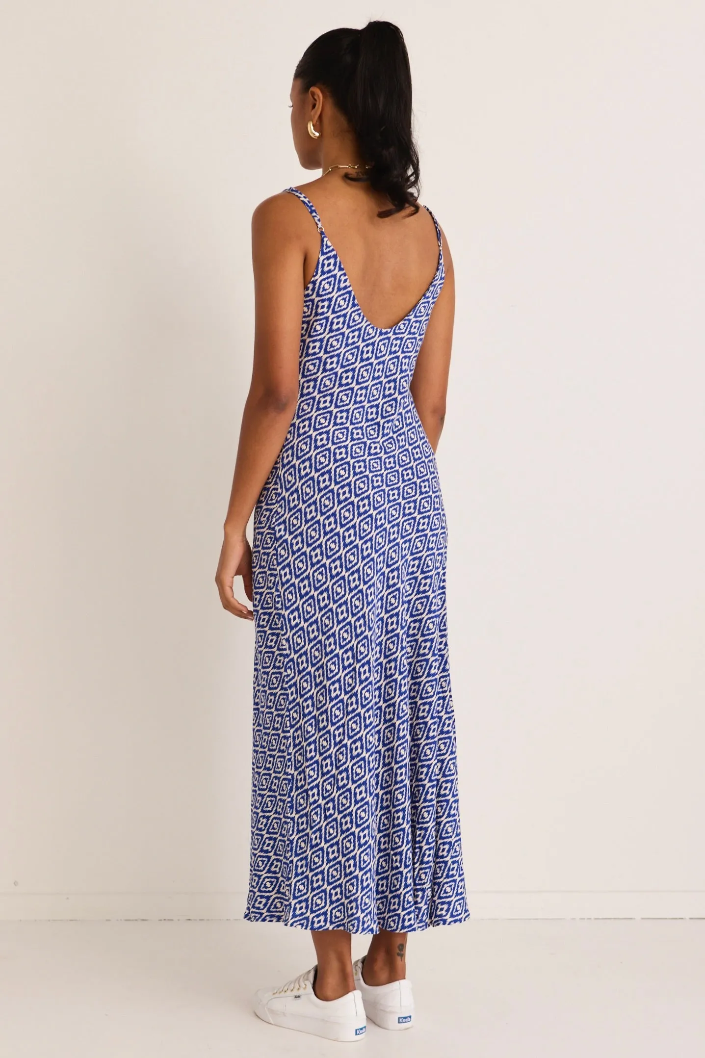 Otherworldly Electric Blue Batik Bias Slip Midi Dress