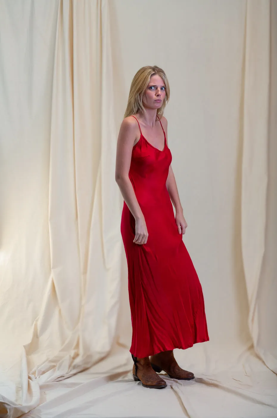 Otomo Silk Slip Maxi Red