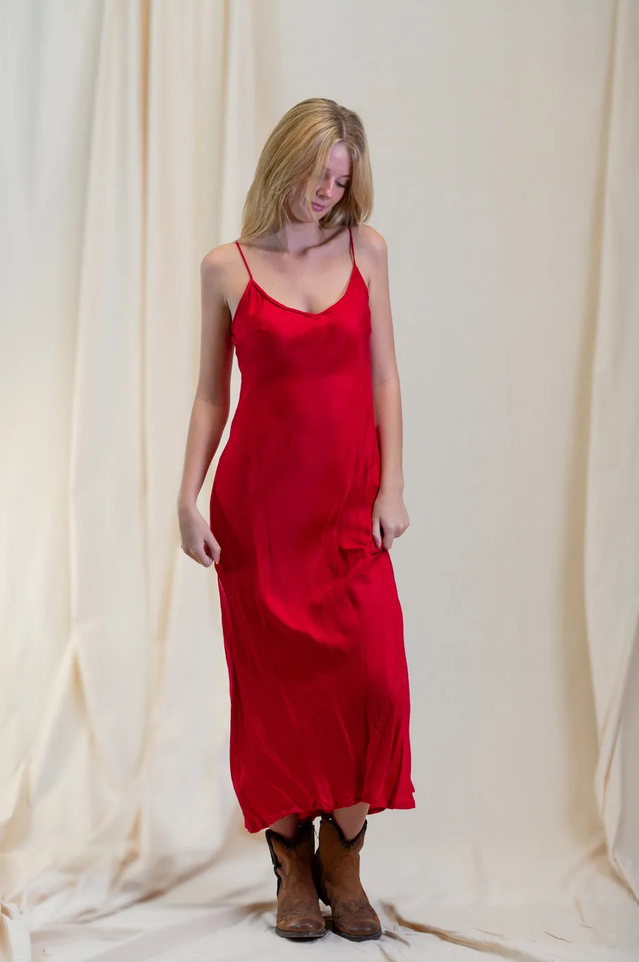 Otomo Silk Slip Maxi Red