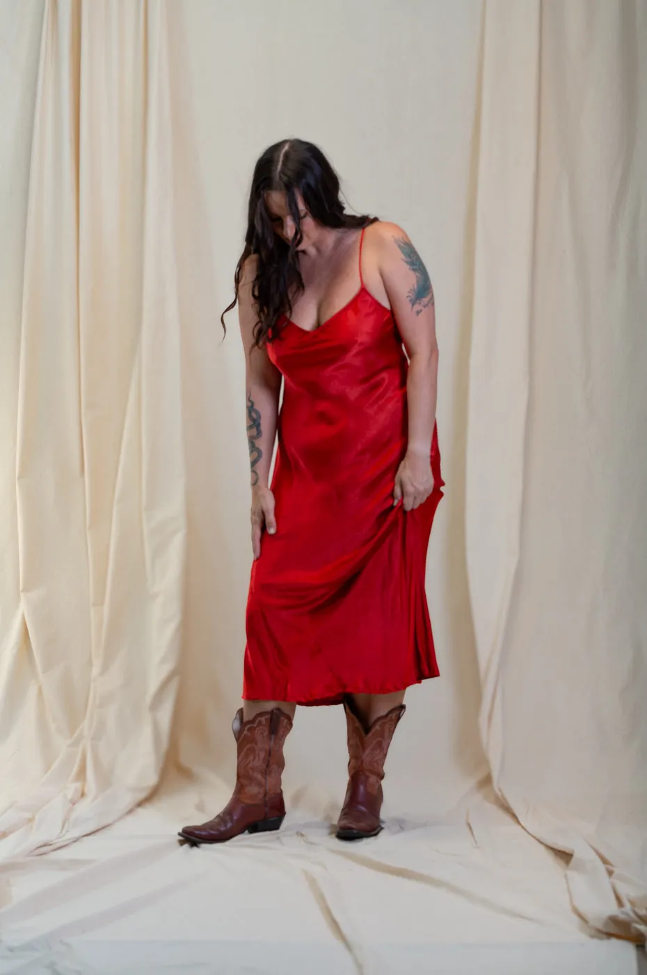 Otomo Silk Slip Maxi Red