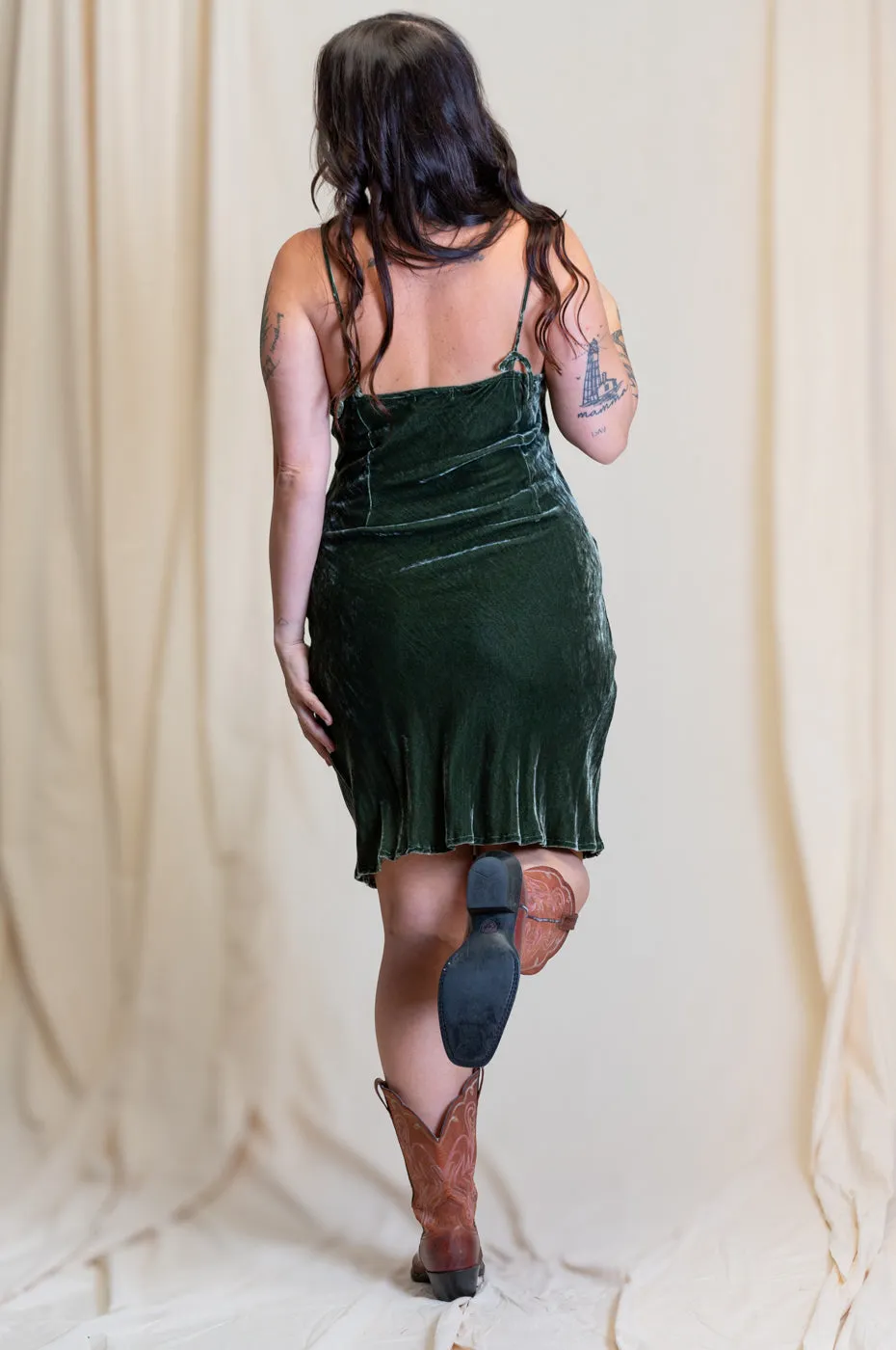 Otomo Velvet Silk Slip Kelly Green