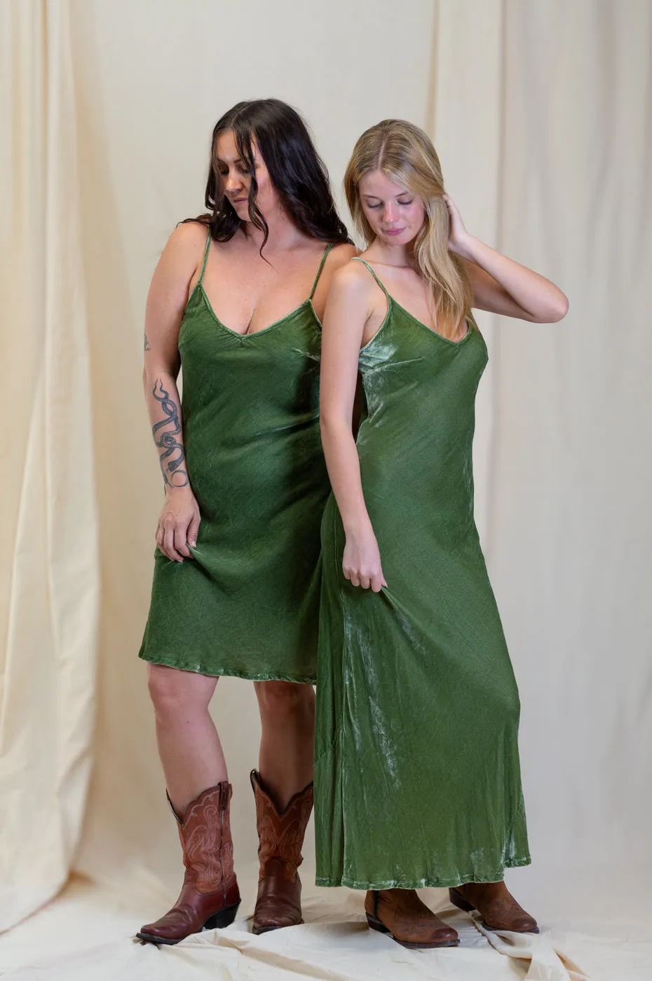 Otomo Velvet Silk Slip Moss Maxi
