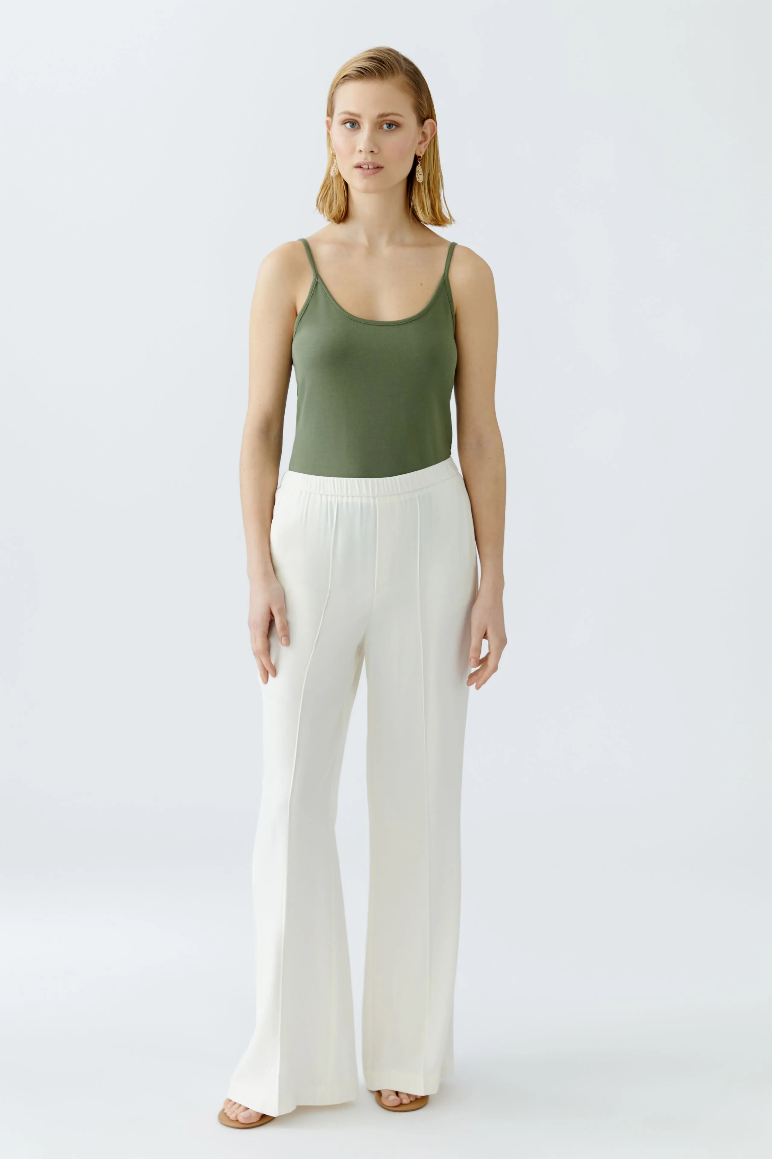 Oui Flowy Slip On Trousers With Elastic Waist