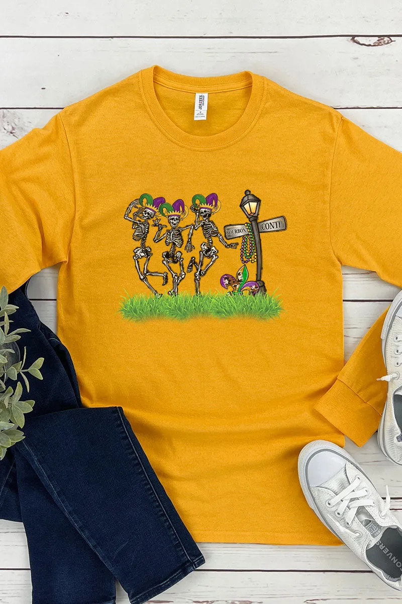 Parade Of Skeletons Mardi Gras Heavy Cotton Long Sleeve Adult T-Shirt