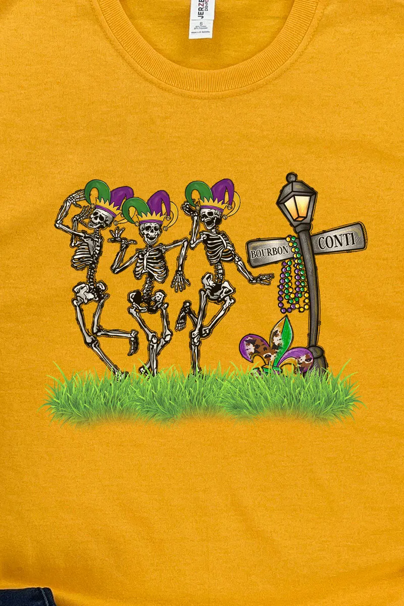 Parade Of Skeletons Mardi Gras Heavy Cotton Long Sleeve Adult T-Shirt