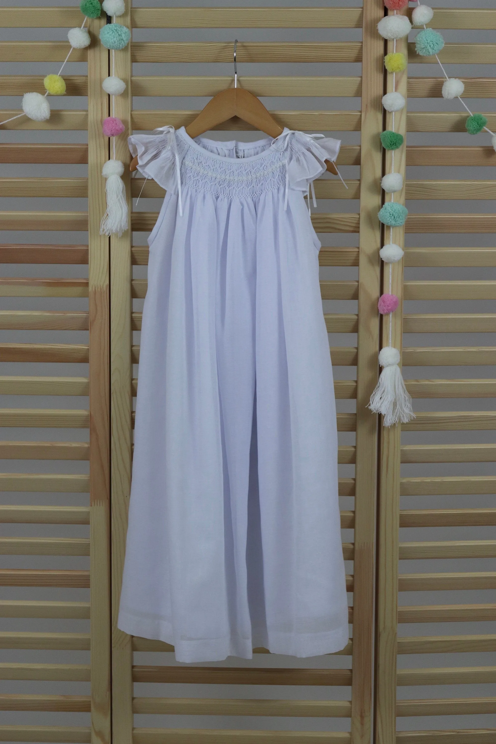 Pastel White  Matching  Sisters Dress,  Bubble Romper Baby Girl, Flower Girl Dress, Hand Made Smocked Dresses, Bishop Dress.