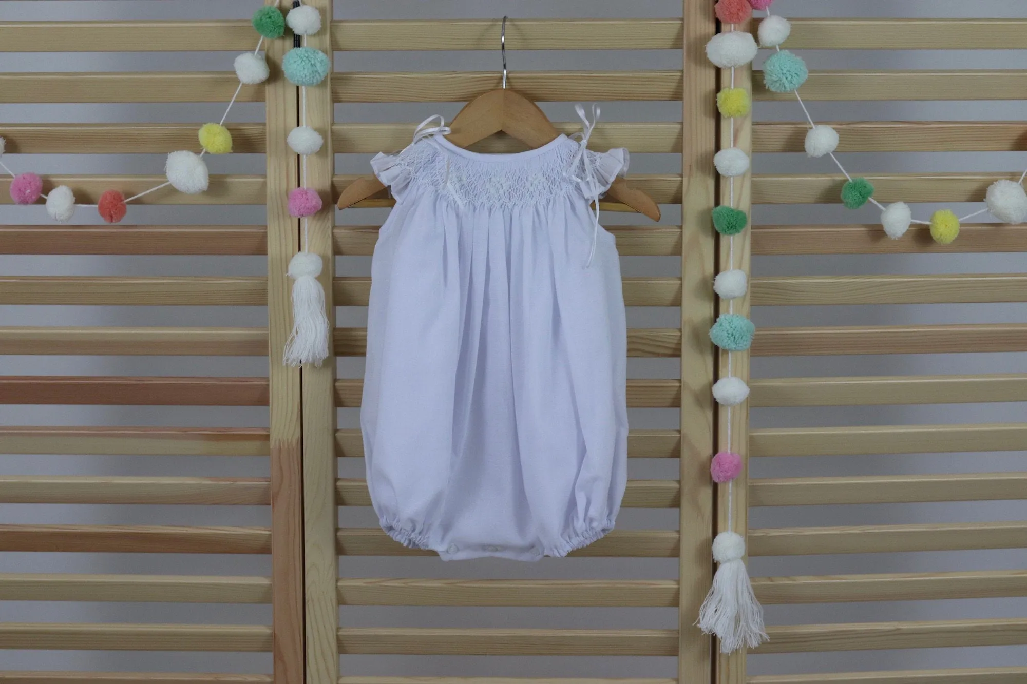 Pastel White  Matching  Sisters Dress,  Bubble Romper Baby Girl, Flower Girl Dress, Hand Made Smocked Dresses, Bishop Dress.