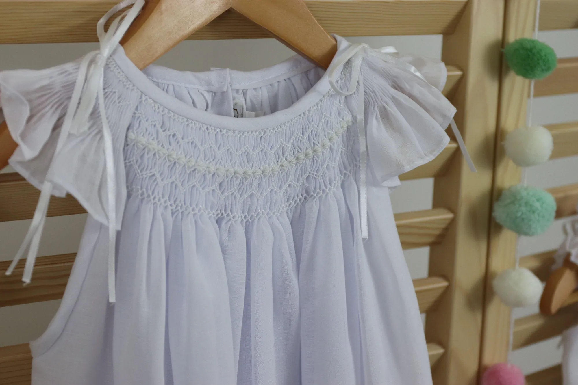 Pastel White  Matching  Sisters Dress,  Bubble Romper Baby Girl, Flower Girl Dress, Hand Made Smocked Dresses, Bishop Dress.