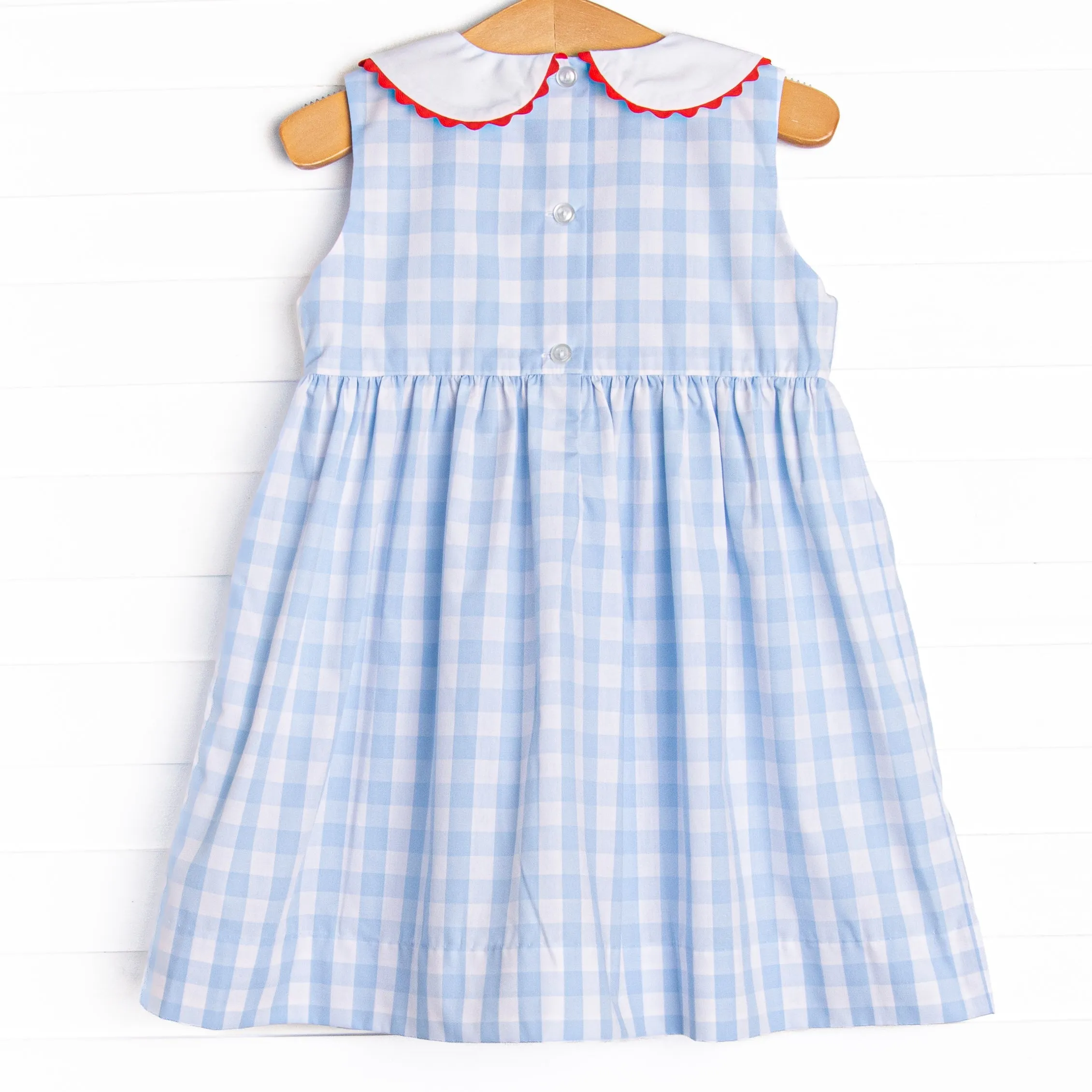 Patriotic Pinchers Smocked Dress, Blue