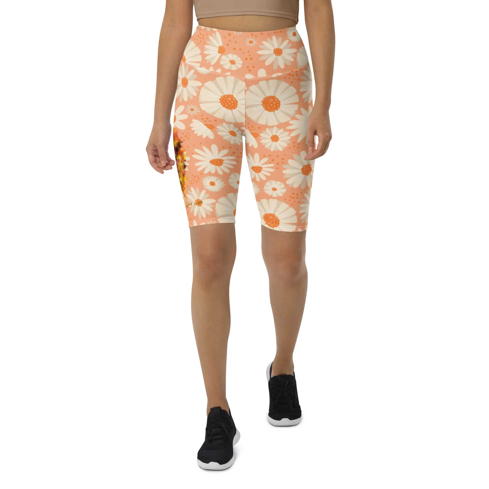 Peach Daisies Biker Shorts