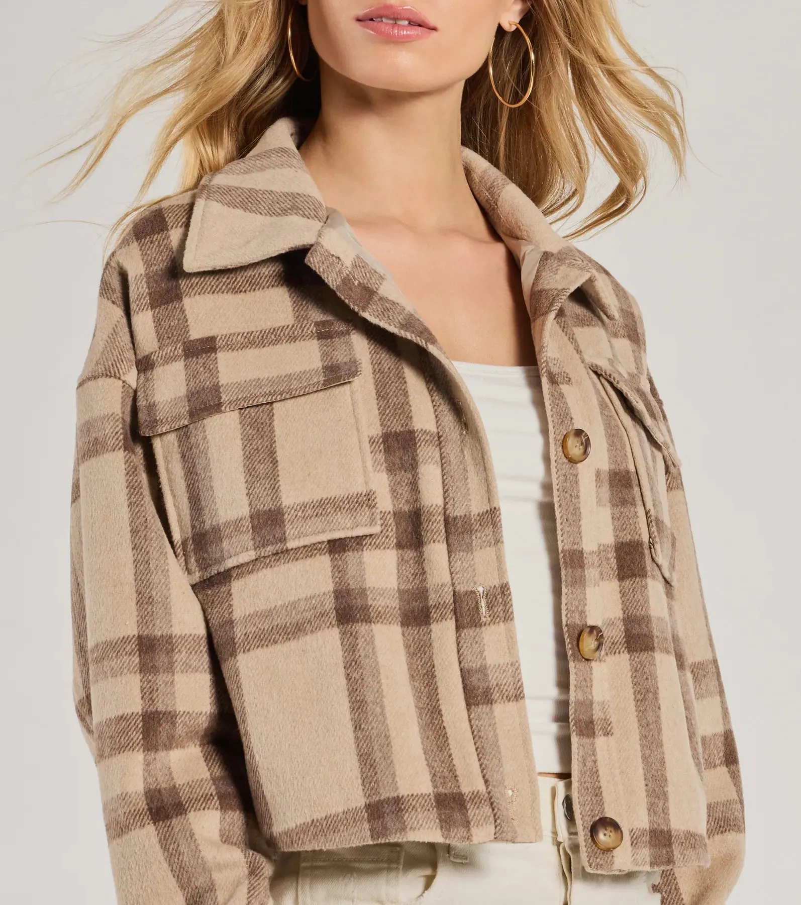 Perfectly Plaid Woven Oversized Cropped Shacket