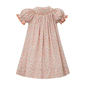 Petit Bebe Girls Orange Tiny Floral Smocked Dress