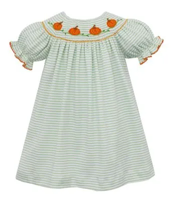 Petit Bebe Green and White Stripe Smocked Pumpkin Dress
