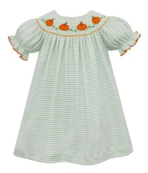 Petit Bebe Green and White Stripe Smocked Pumpkin Dress