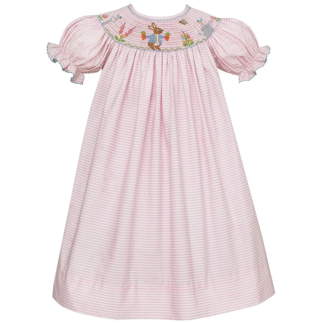 Petit Bebe Pink Stripe Peter Rabbit Hand Smocked Bunny Bishop Dress