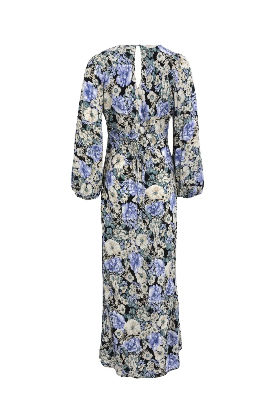 Phoenix Large Black Floral LS Balloon Sleeve Panel Bodice Bias Midi Slip Dress