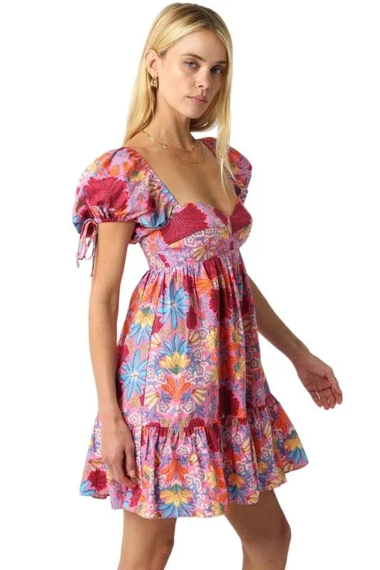 Pink and purple multi large flower dress