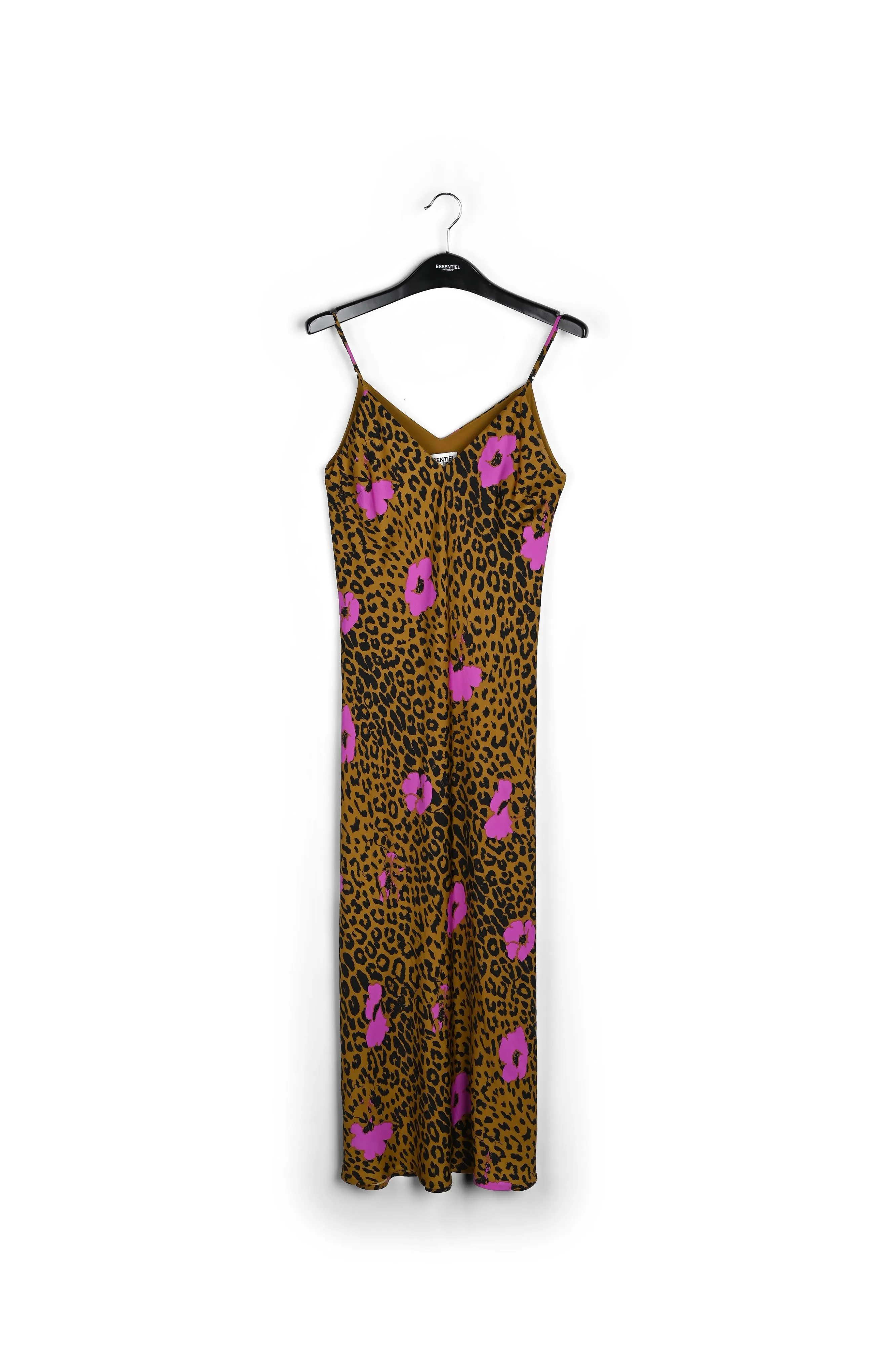 Pink flowers and leopard print midi slip dress