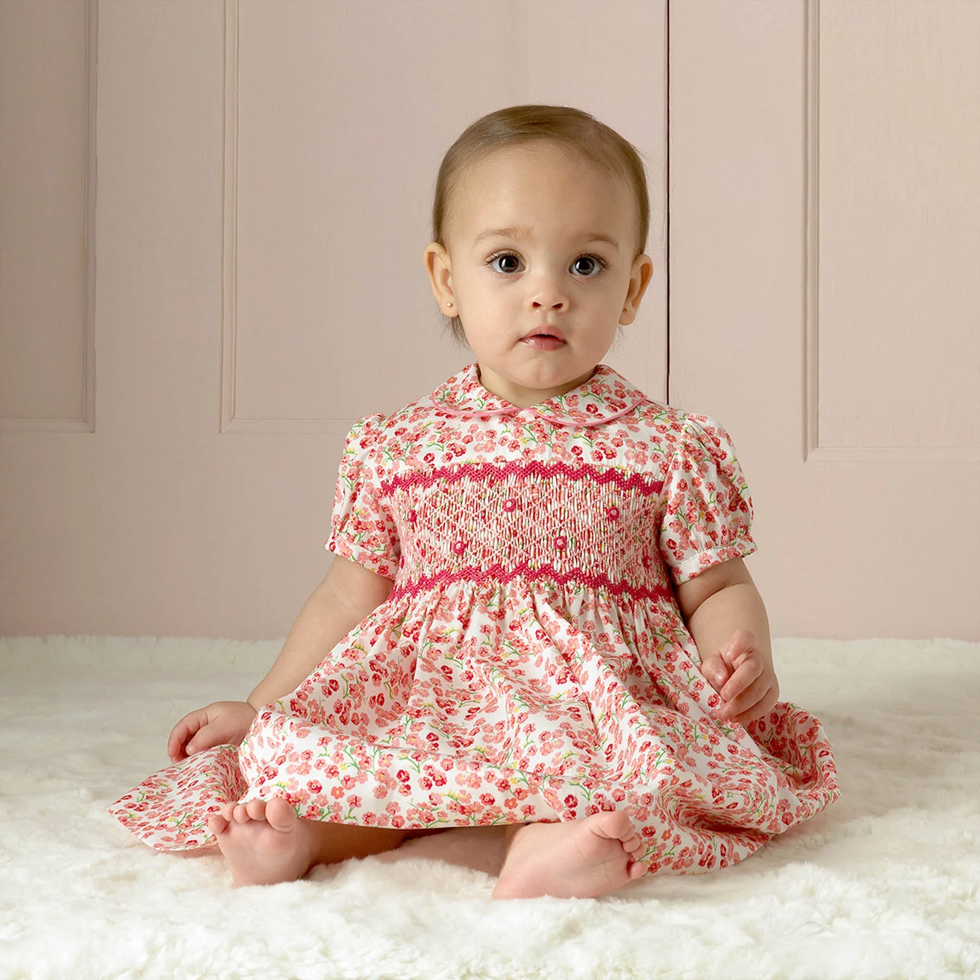 Pink Forget-Me-Not Smocked Dress & Bloomers