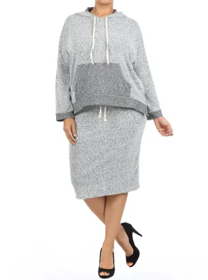 Plus Size Born Ready Hoodie Grey Midi Skirt Set