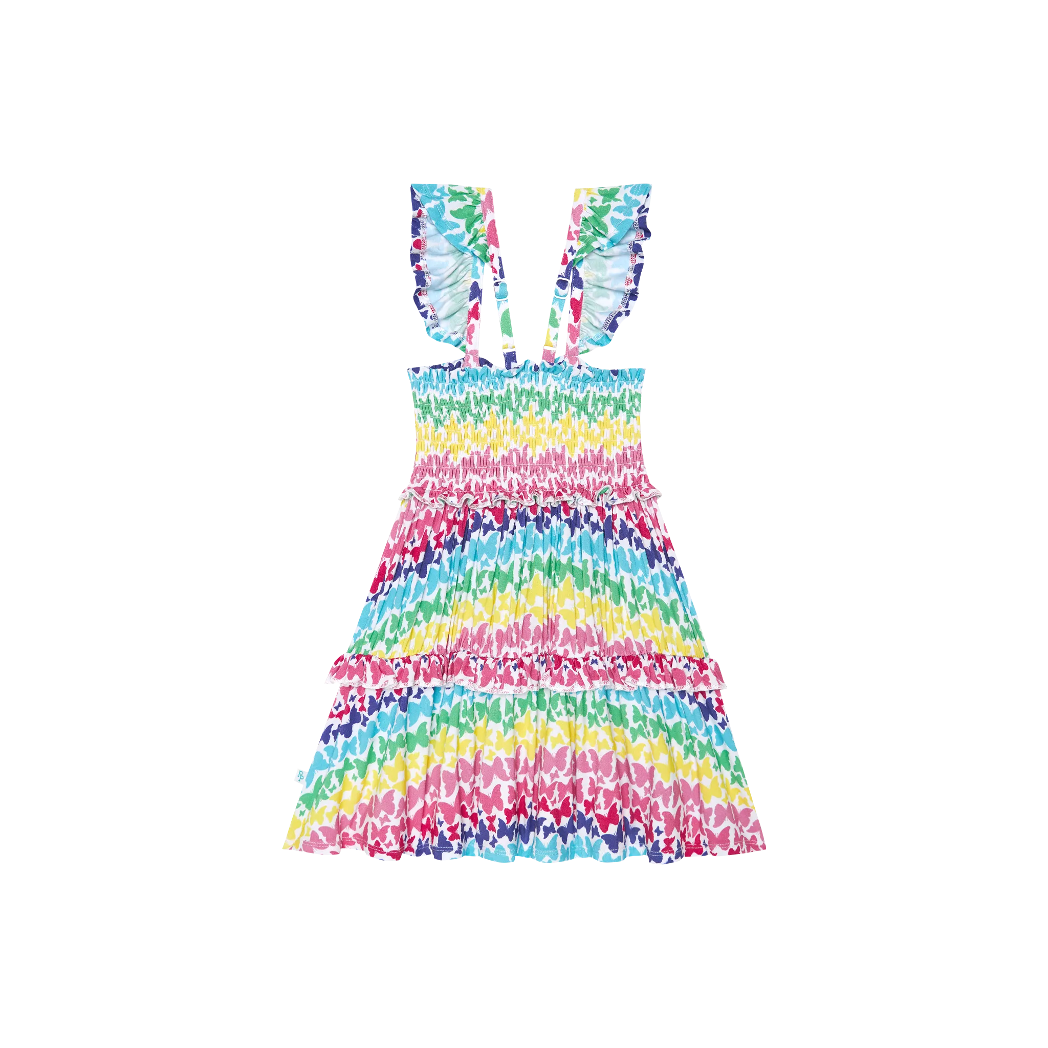 Posh Peanut Rainbow Butterfly Smocked Flutter Sleeve Babydoll Dress