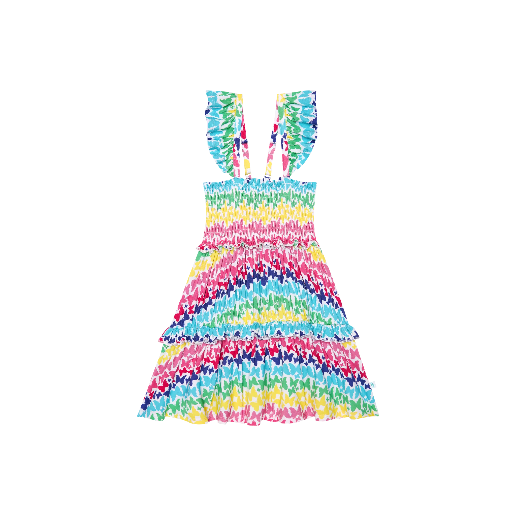 Posh Peanut Rainbow Butterfly Smocked Flutter Sleeve Babydoll Dress
