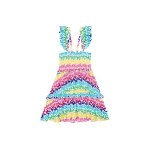 Posh Peanut Rainbow Butterfly Smocked Flutter Sleeve Babydoll Dress