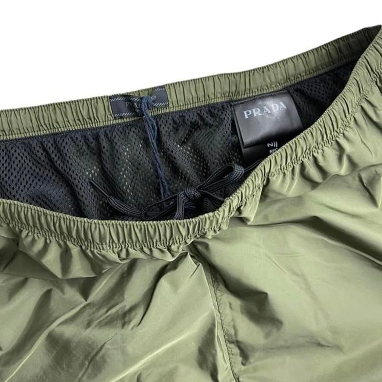 PRADA MILANO NYLON KNEE LENGTH SWIM SHORTS - OLIVE