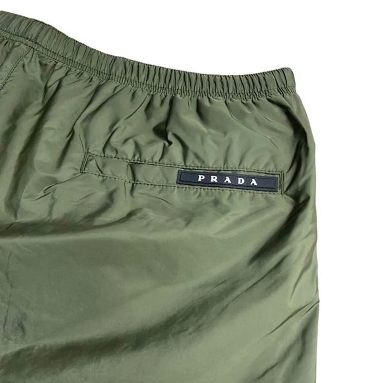 PRADA MILANO NYLON KNEE LENGTH SWIM SHORTS - OLIVE