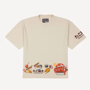 Premium Heavy Cotton Boxy Fit Discharge Print Tee - Beige / Japanese Street Food