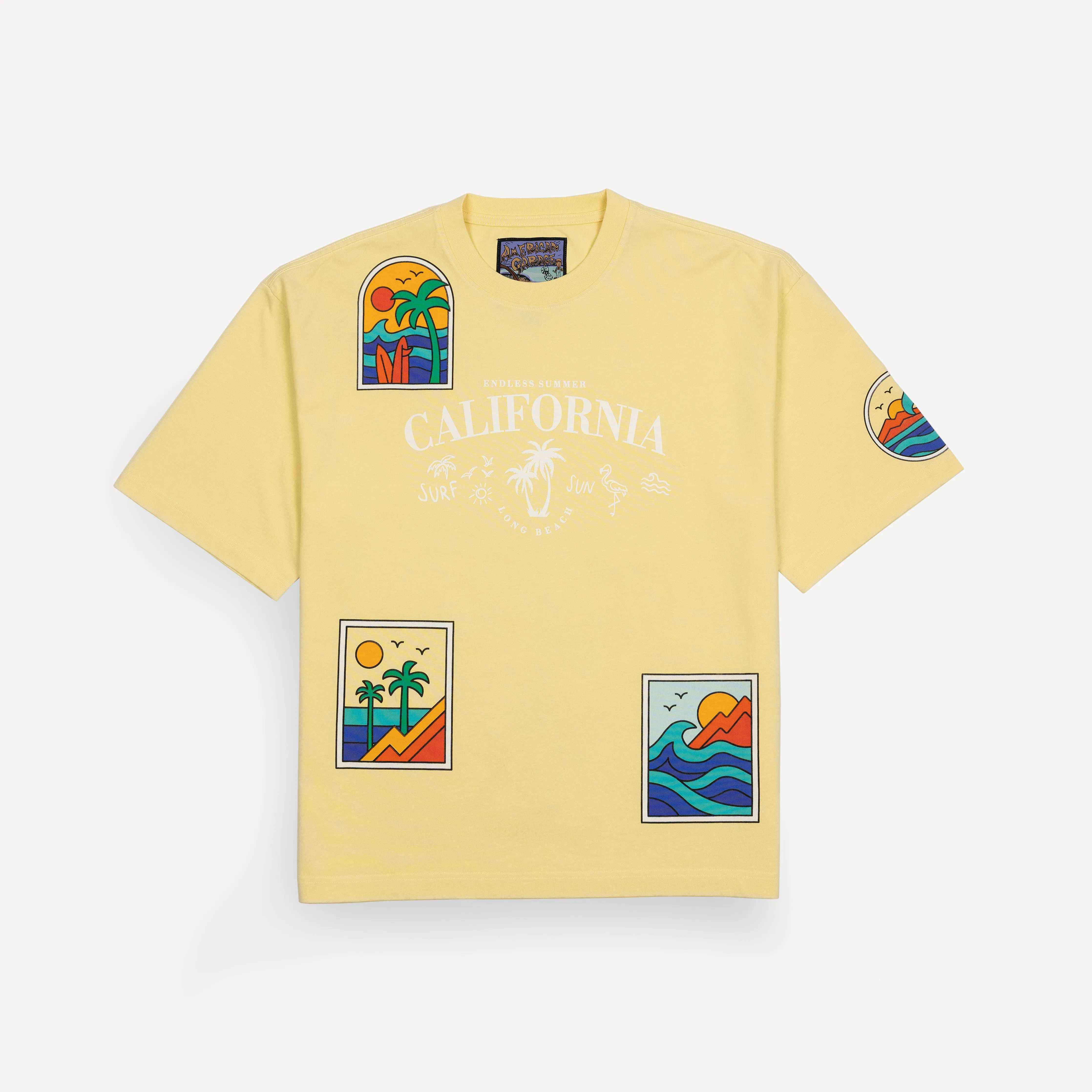 Premium Heavy Cotton Boxy Fit Discharge Print Tee - French Vanilla / California