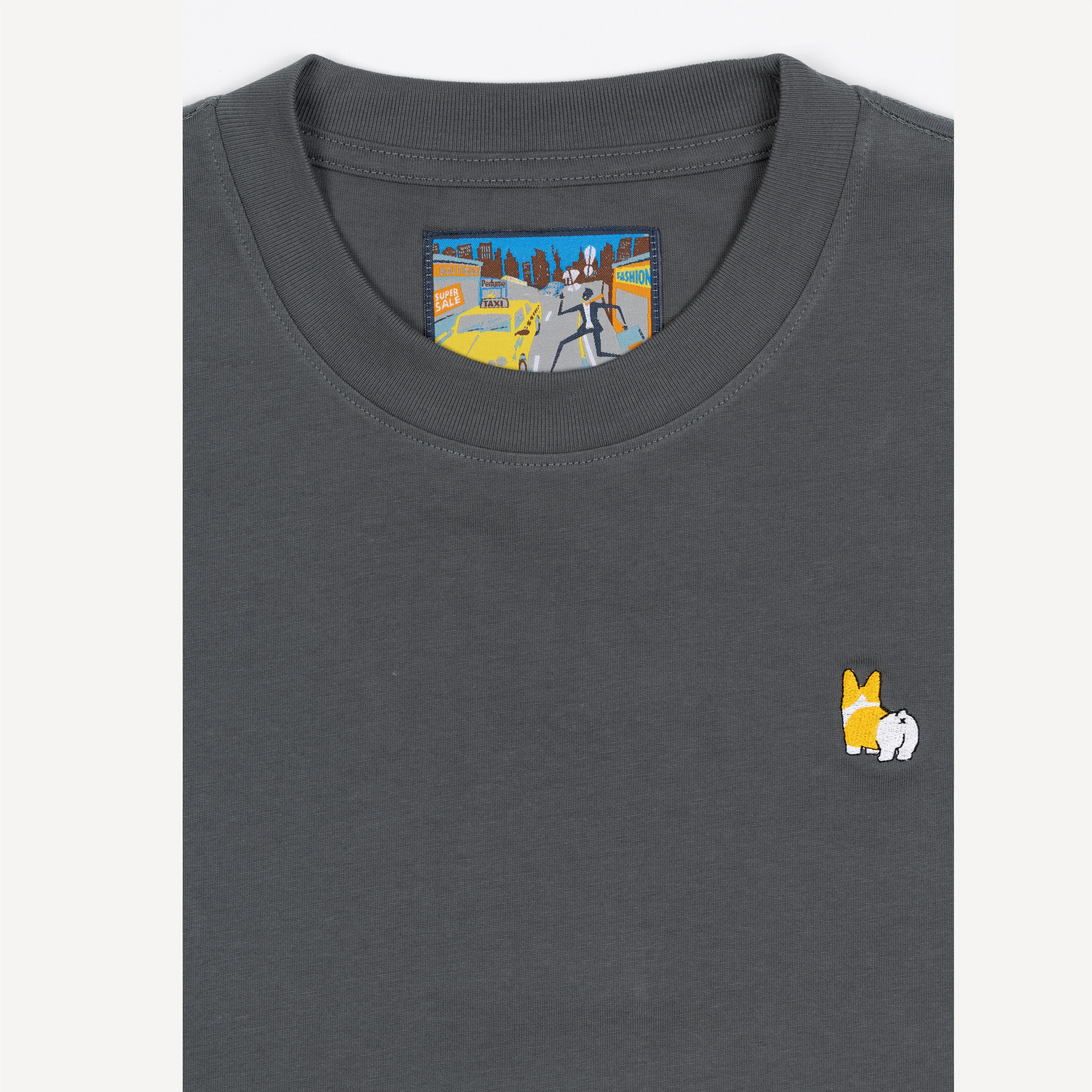 Premium Heavy Cotton Boxy Fit Embroidered Icon Tee - Turbulence / Corgi Icon