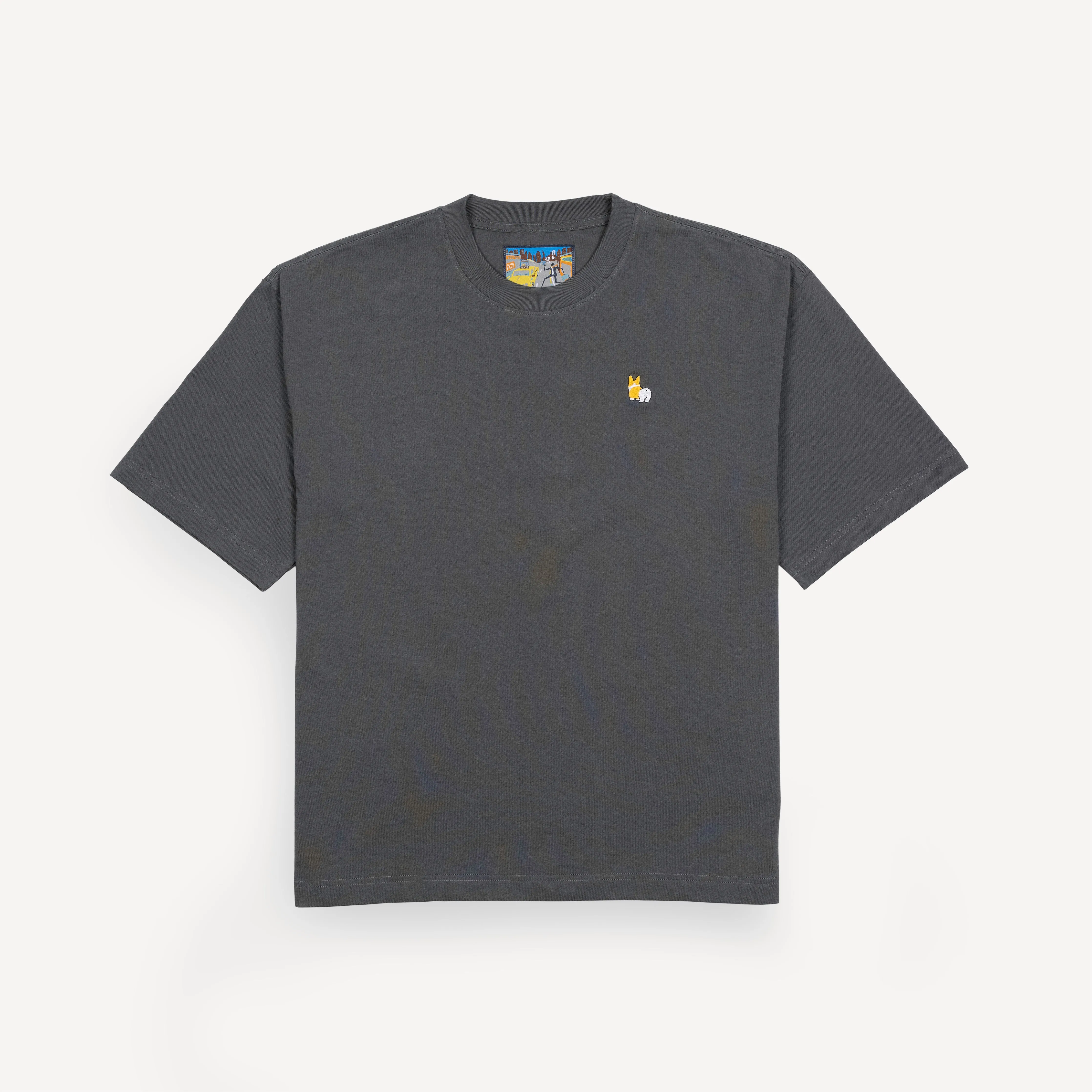 Premium Heavy Cotton Boxy Fit Embroidered Icon Tee - Turbulence / Corgi Icon