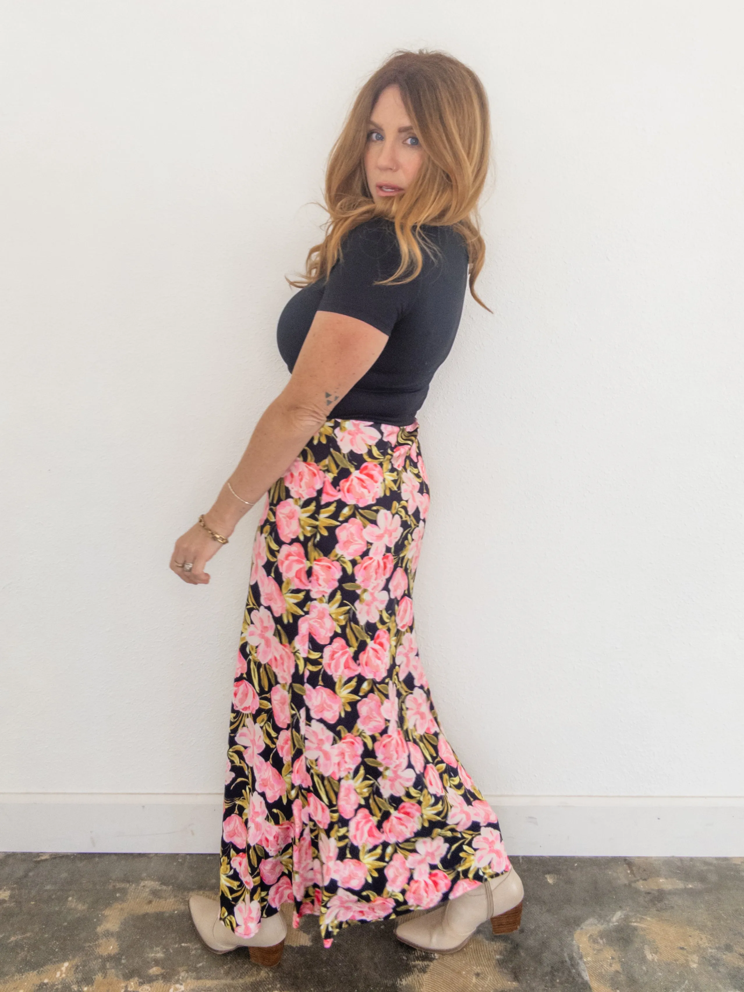 Pretty in Pink Rose Maxi Skirt