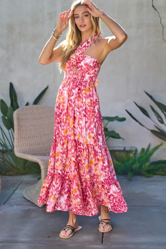Printed Smocked Ruffle Maxi Dress